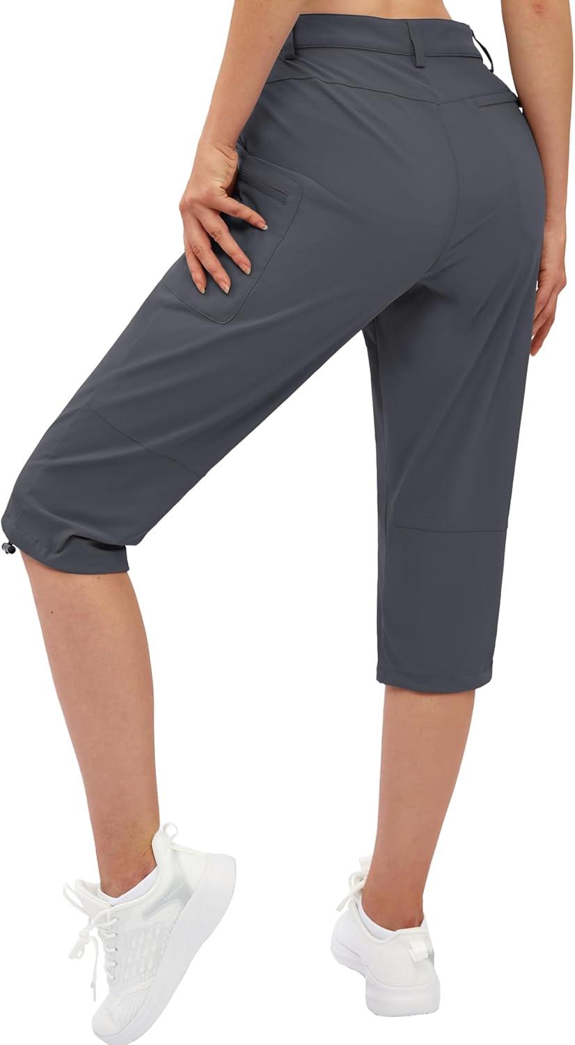 imageTACVASEN Womens Cargo Capris Hiking Pants Lightweight Quick Dry Travel Long Shorts Golf Casual Summer Zipper PocketsDark Grey