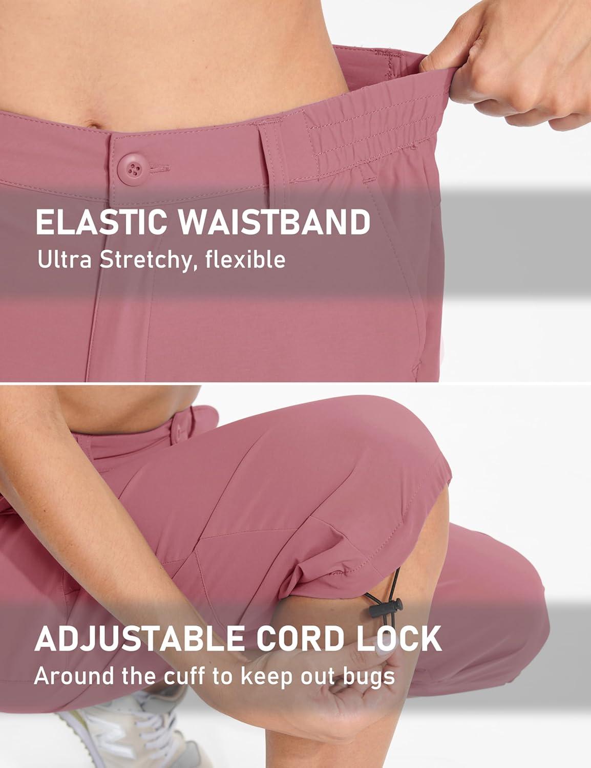 imageTACVASEN Womens Cargo Capris Hiking Pants Lightweight Quick Dry Travel Long Shorts Golf Casual Summer Zipper PocketsGrey Pink