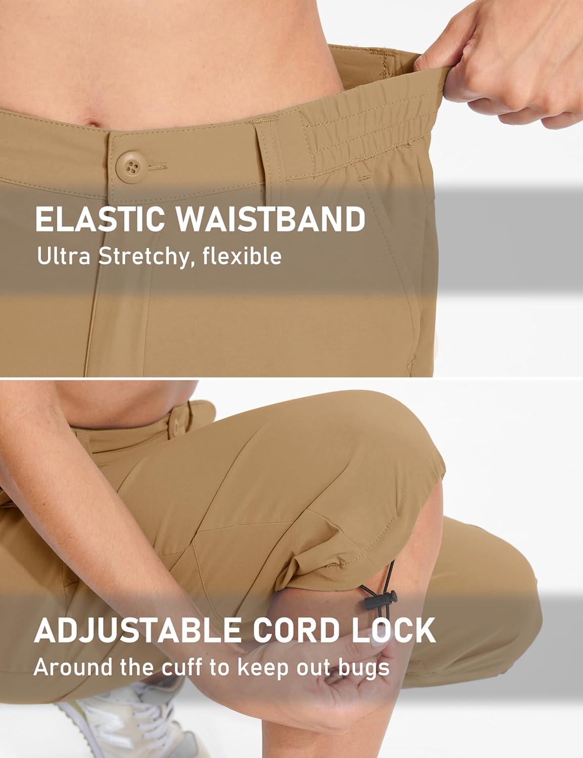 imageTACVASEN Womens Cargo Capris Hiking Pants Lightweight Quick Dry Travel Long Shorts Golf Casual Summer Zipper PocketsKhaki