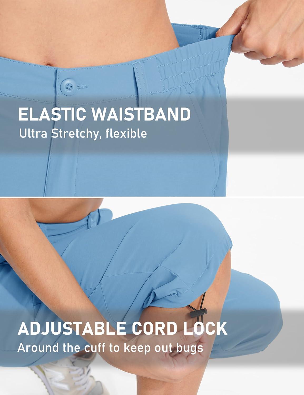 imageTACVASEN Womens Cargo Capris Hiking Pants Lightweight Quick Dry Travel Long Shorts Golf Casual Summer Zipper PocketsLight Blue