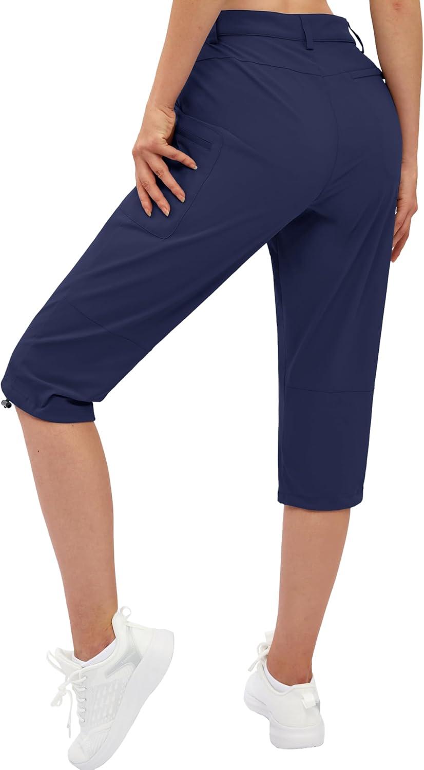 imageTACVASEN Womens Cargo Capris Hiking Pants Lightweight Quick Dry Travel Long Shorts Golf Casual Summer Zipper PocketsNavy