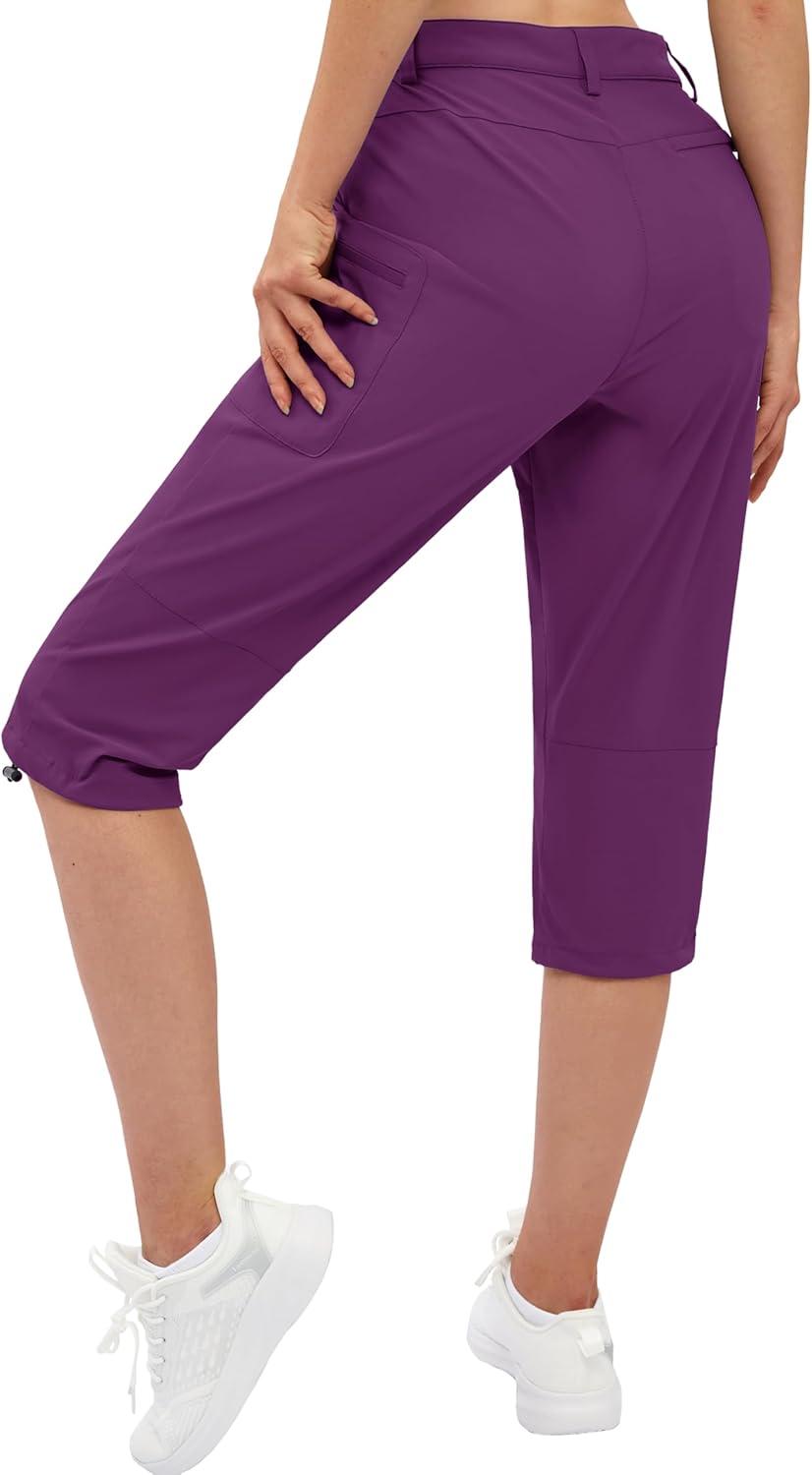 imageTACVASEN Womens Cargo Capris Hiking Pants Lightweight Quick Dry Travel Long Shorts Golf Casual Summer Zipper PocketsPurple Red