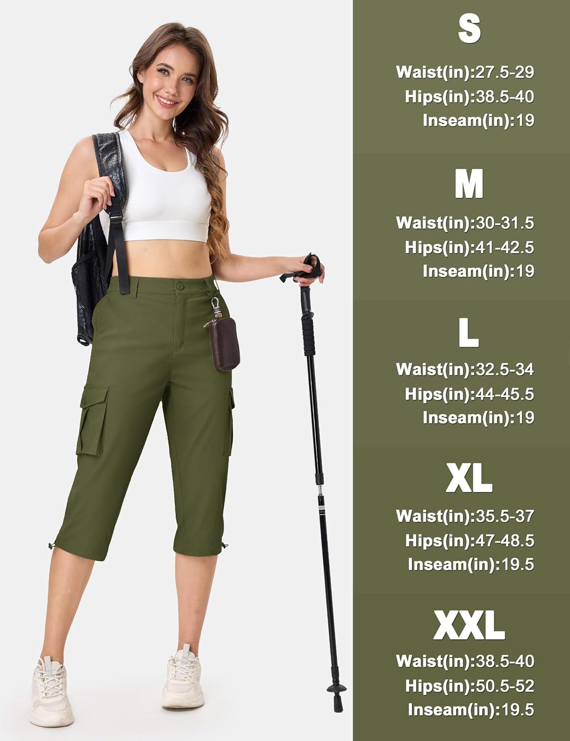 imageTACVASEN Womens Cargo Capris Lightweight Hiking Capri Pants with Pockets Water Resistant Summer Travel Outdoor CasualArmy Green