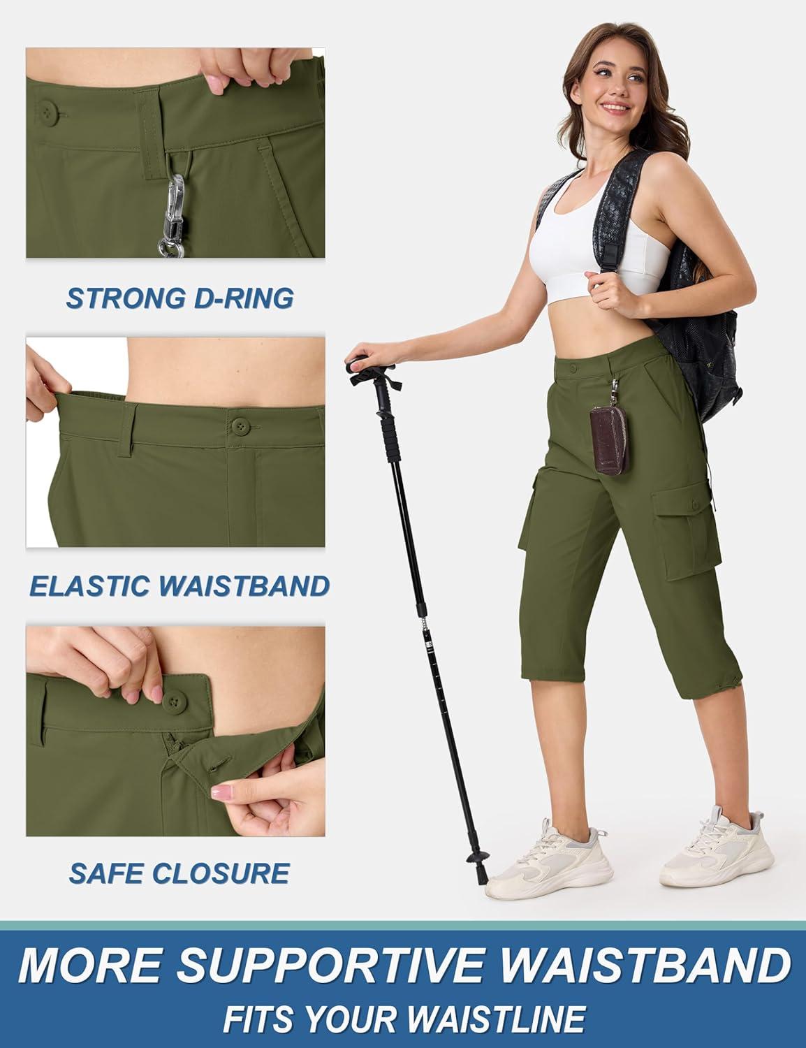 imageTACVASEN Womens Cargo Capris Lightweight Hiking Capri Pants with Pockets Water Resistant Summer Travel Outdoor CasualArmy Green