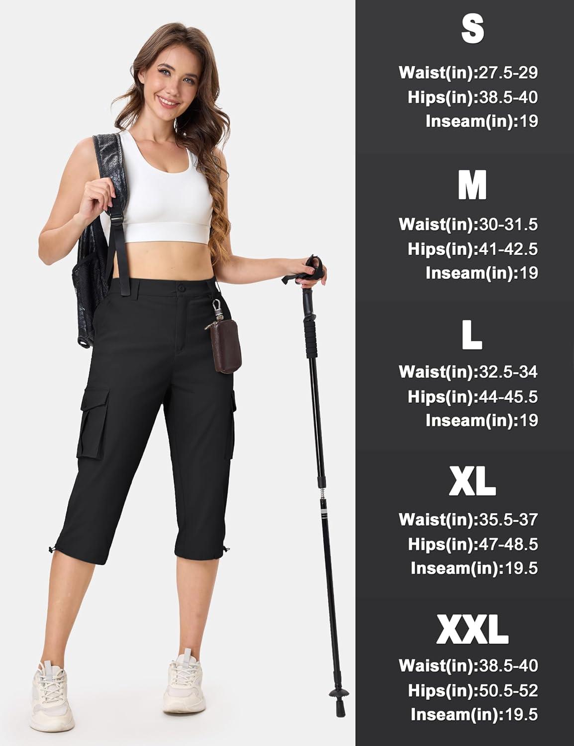imageTACVASEN Womens Cargo Capris Lightweight Hiking Capri Pants with Pockets Water Resistant Summer Travel Outdoor CasualBlack