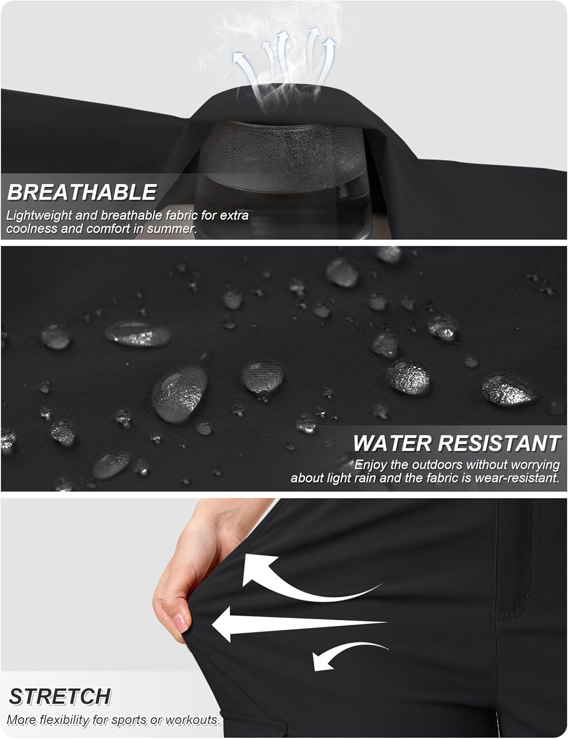 imageTACVASEN Womens Cargo Capris Lightweight Hiking Capri Pants with Pockets Water Resistant Summer Travel Outdoor CasualBlack