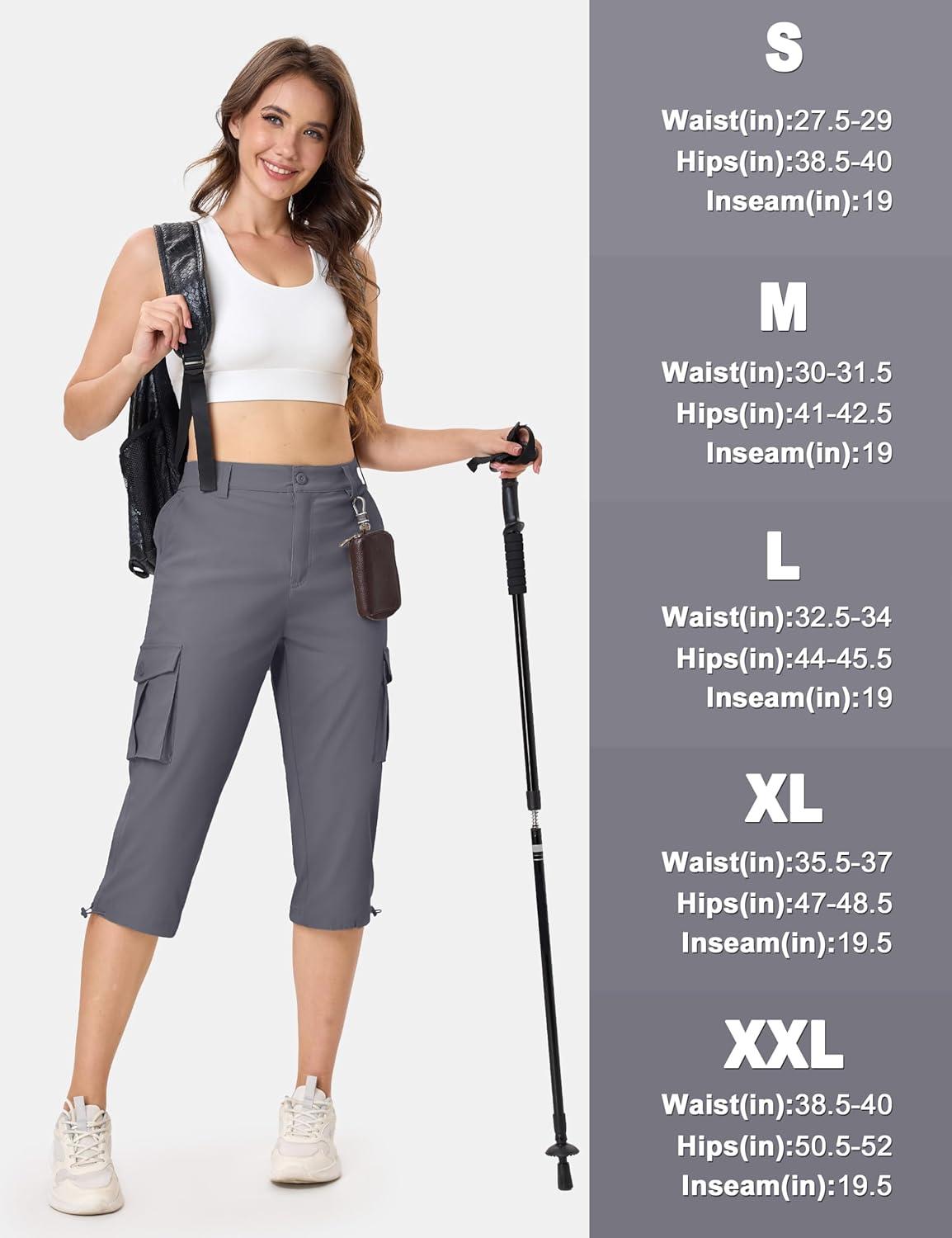 imageTACVASEN Womens Cargo Capris Lightweight Hiking Capri Pants with Pockets Water Resistant Summer Travel Outdoor CasualDark Grey