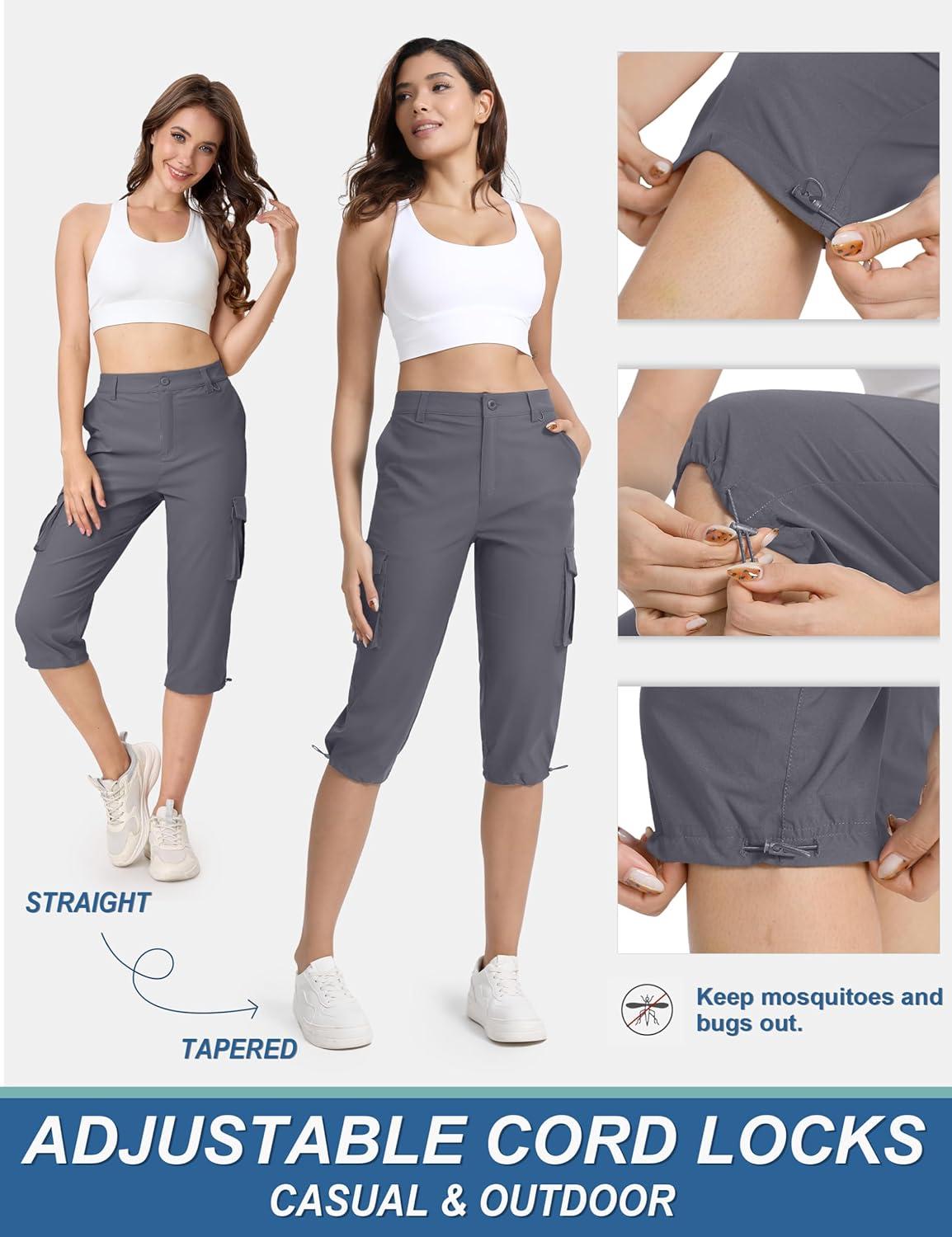 imageTACVASEN Womens Cargo Capris Lightweight Hiking Capri Pants with Pockets Water Resistant Summer Travel Outdoor CasualDark Grey