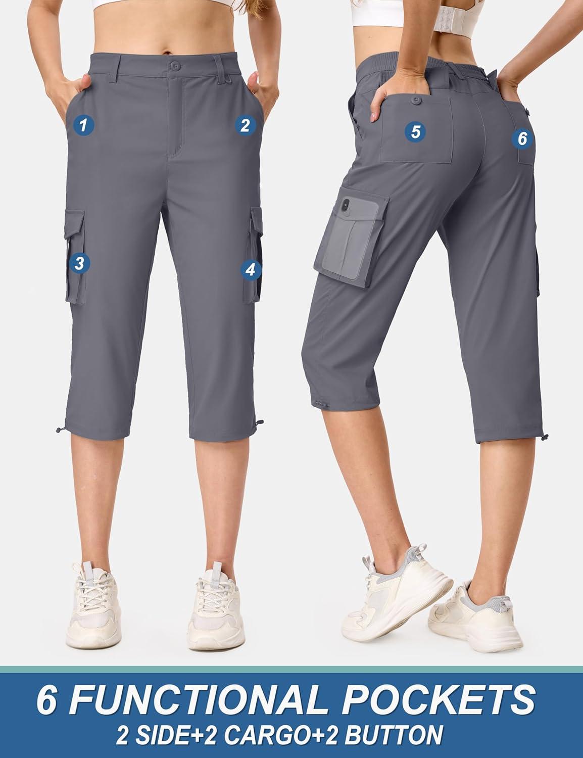 imageTACVASEN Womens Cargo Capris Lightweight Hiking Capri Pants with Pockets Water Resistant Summer Travel Outdoor CasualDark Grey