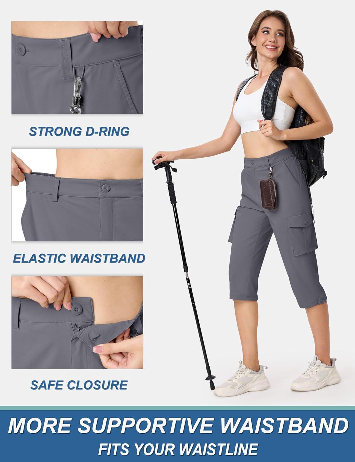 imageTACVASEN Womens Cargo Capris Lightweight Hiking Capri Pants with Pockets Water Resistant Summer Travel Outdoor CasualDark Grey
