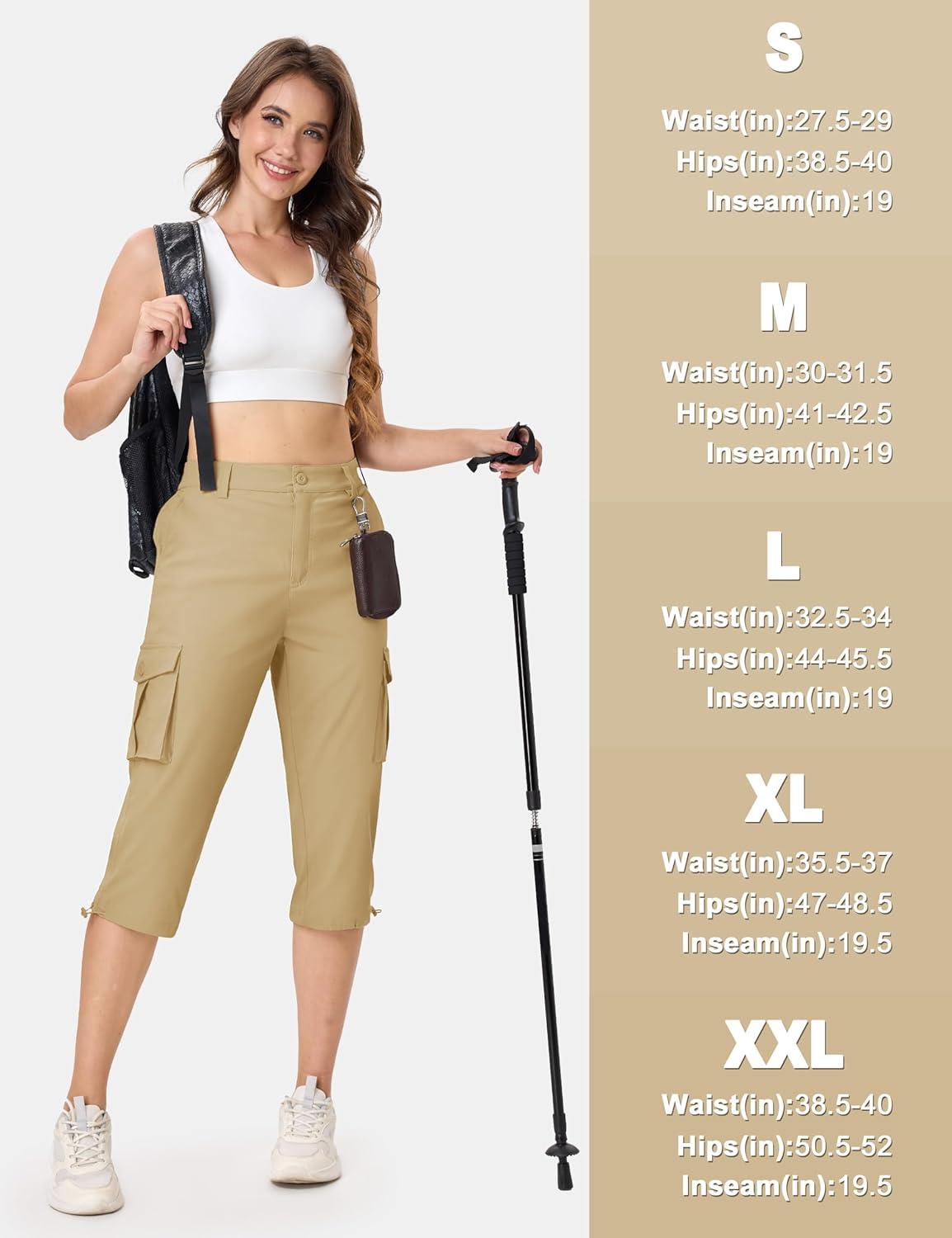 imageTACVASEN Womens Cargo Capris Lightweight Hiking Capri Pants with Pockets Water Resistant Summer Travel Outdoor CasualKhaki