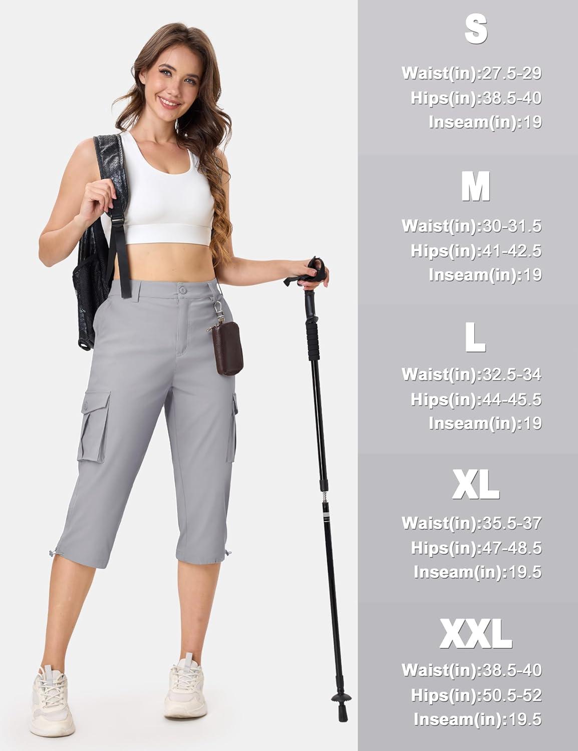imageTACVASEN Womens Cargo Capris Lightweight Hiking Capri Pants with Pockets Water Resistant Summer Travel Outdoor CasualLight Grey