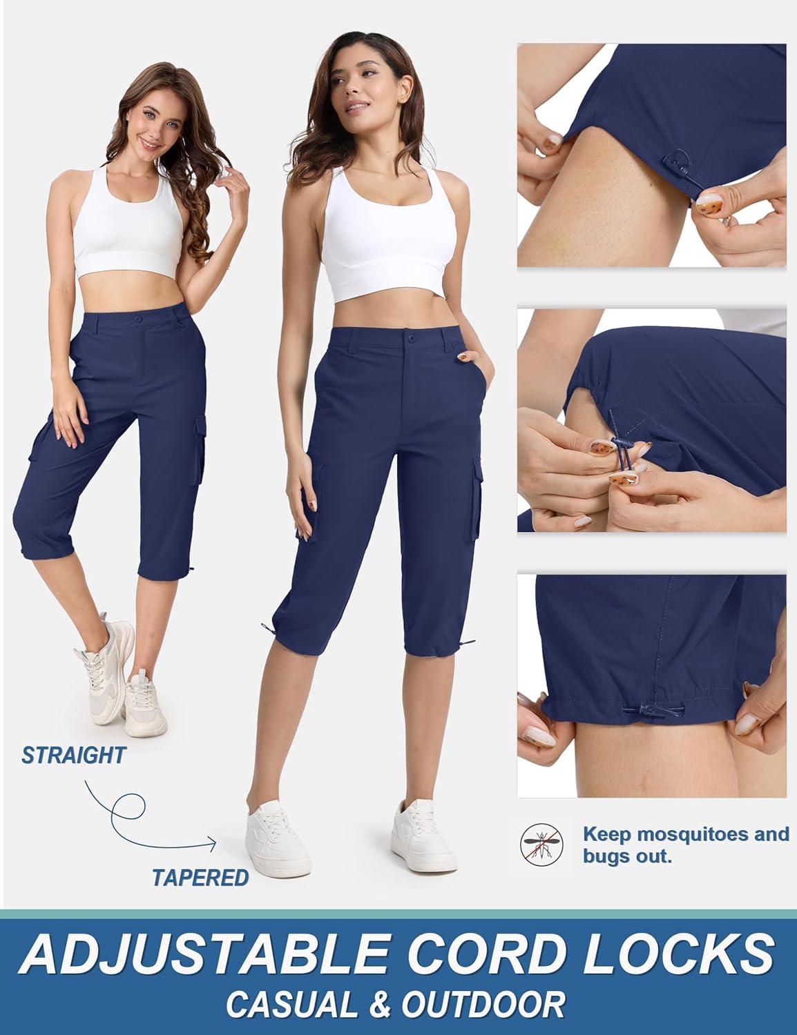 imageTACVASEN Womens Cargo Capris Lightweight Hiking Capri Pants with Pockets Water Resistant Summer Travel Outdoor CasualNavy