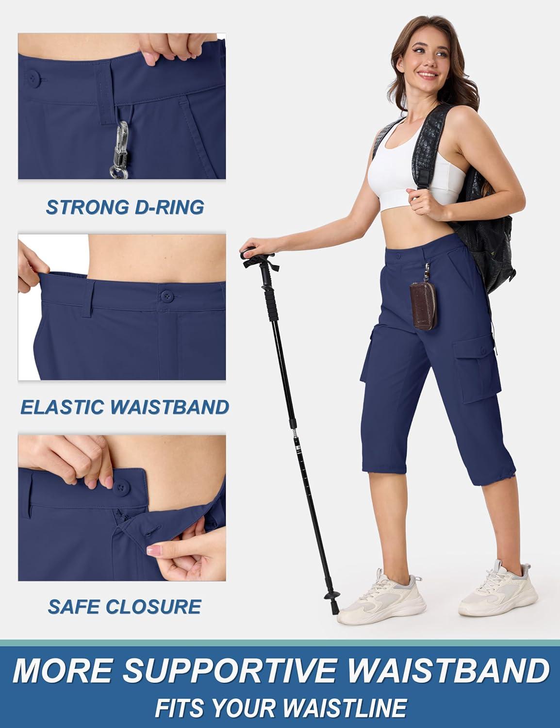 imageTACVASEN Womens Cargo Capris Lightweight Hiking Capri Pants with Pockets Water Resistant Summer Travel Outdoor CasualNavy