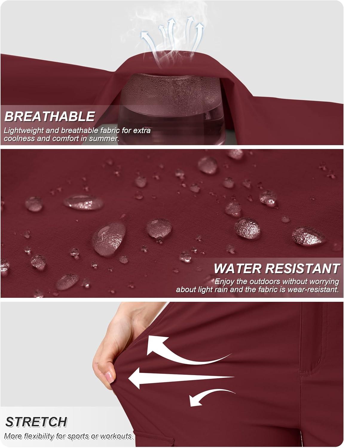 imageTACVASEN Womens Cargo Capris Lightweight Hiking Capri Pants with Pockets Water Resistant Summer Travel Outdoor CasualWine Red