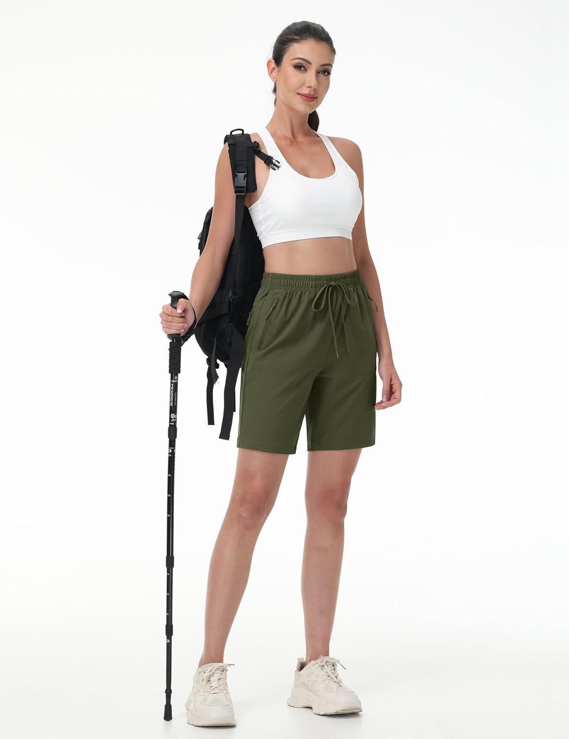 imageTACVASEN Womens Hiking Shorts Quick Dry Lightweight 8quot Water Resistant Athletic Shorts with Pockets Outdoor Golf ActiveArmy Green