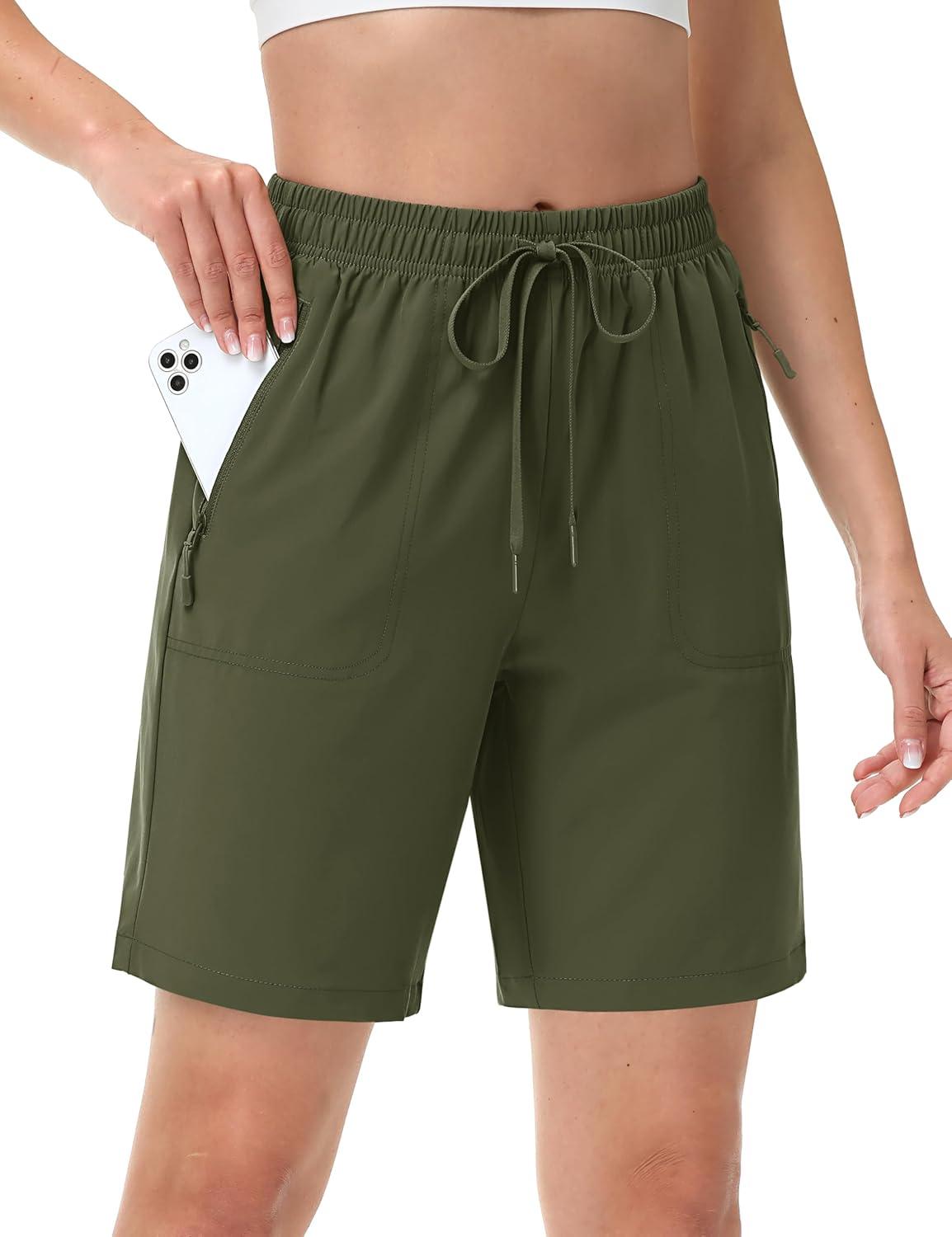 imageTACVASEN Womens Hiking Shorts Quick Dry Lightweight 8quot Water Resistant Athletic Shorts with Pockets Outdoor Golf ActiveArmy Green