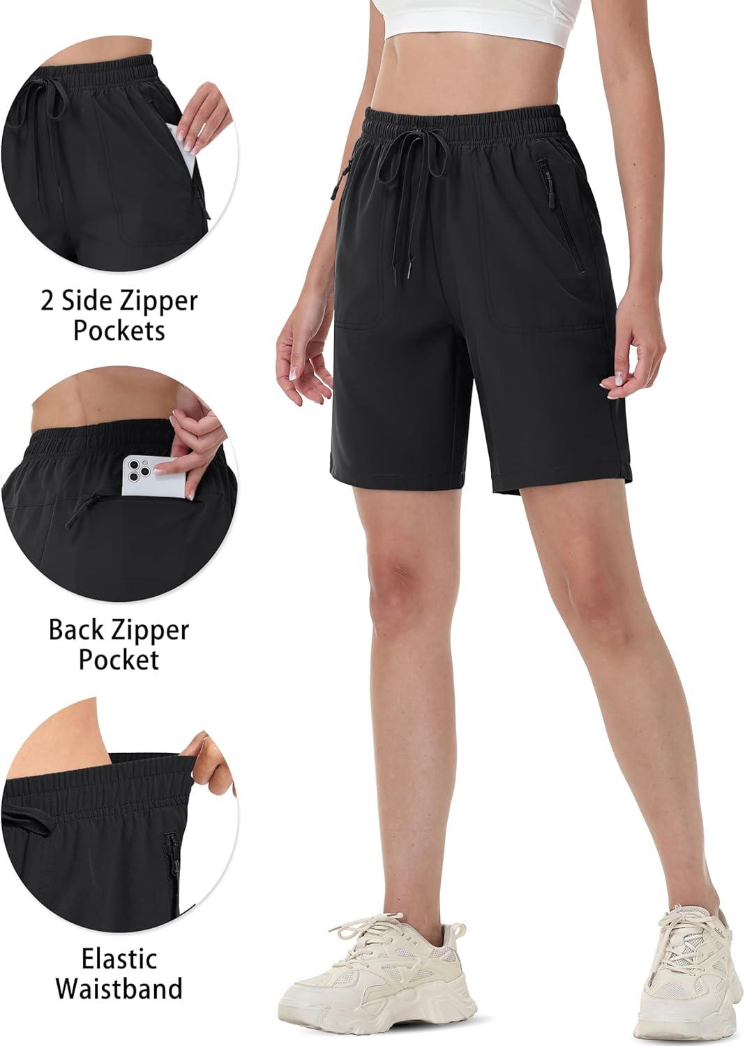 imageTACVASEN Womens Hiking Shorts Quick Dry Lightweight 8quot Water Resistant Athletic Shorts with Pockets Outdoor Golf ActiveBlack