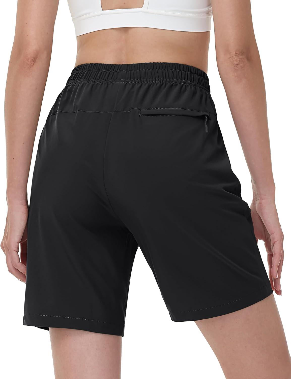imageTACVASEN Womens Hiking Shorts Quick Dry Lightweight 8quot Water Resistant Athletic Shorts with Pockets Outdoor Golf ActiveBlack