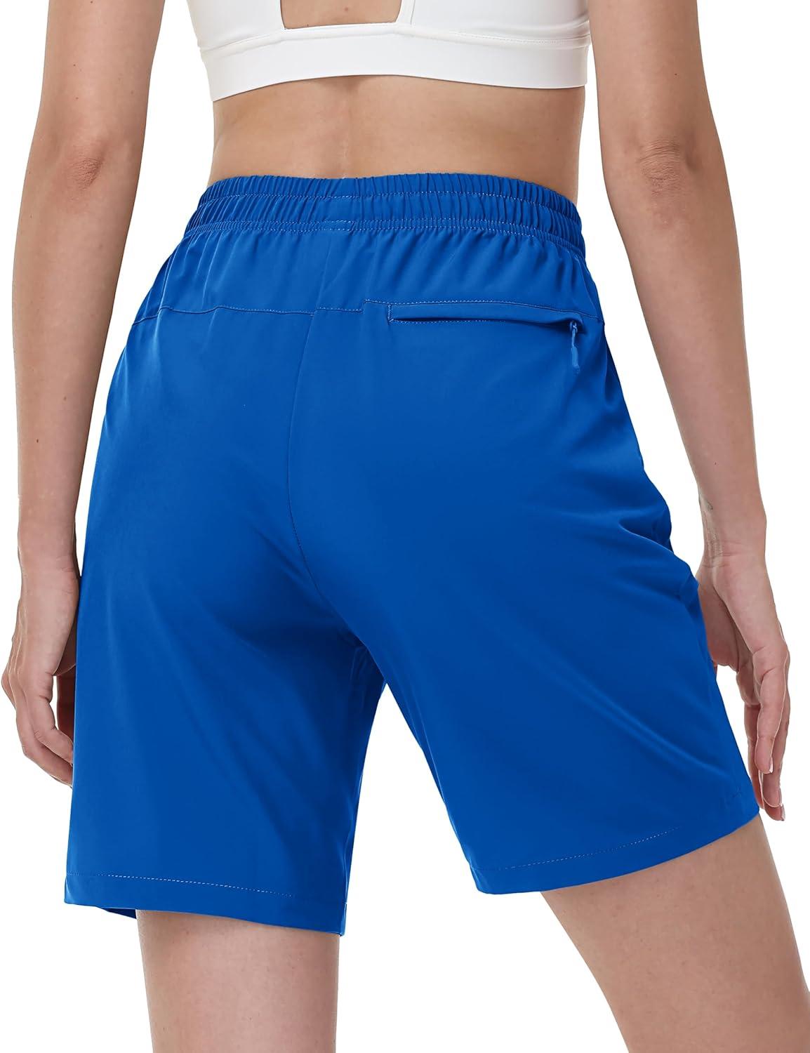 imageTACVASEN Womens Hiking Shorts Quick Dry Lightweight 8quot Water Resistant Athletic Shorts with Pockets Outdoor Golf ActiveBlue