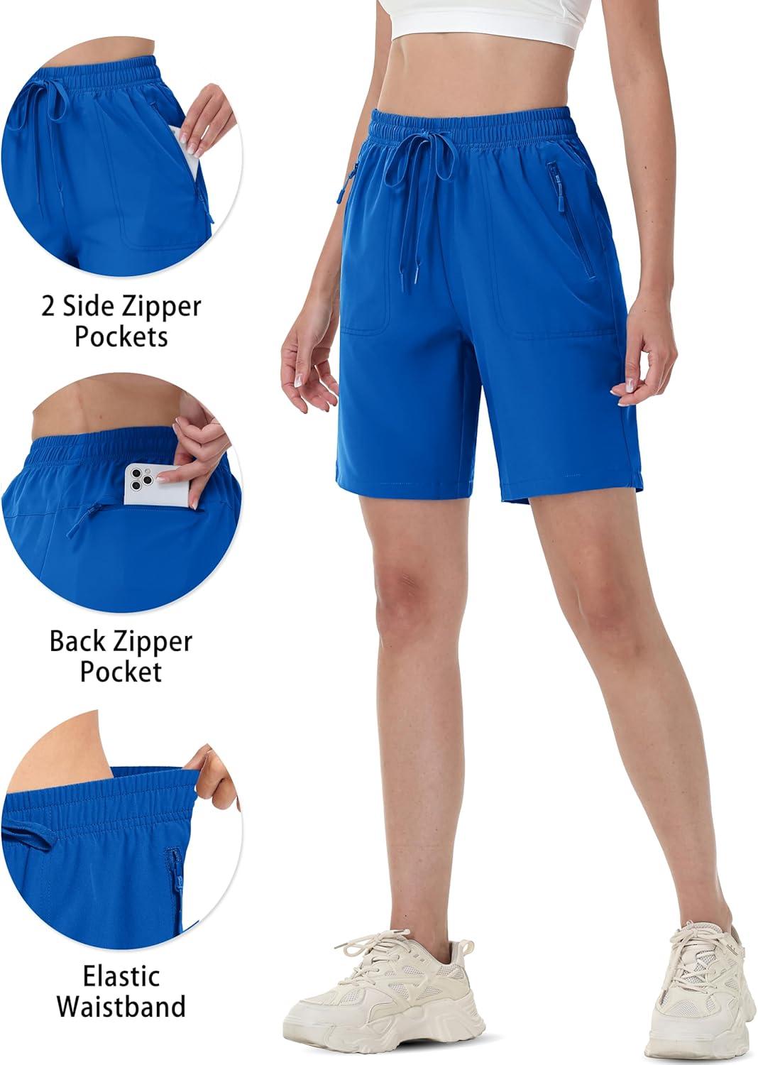 imageTACVASEN Womens Hiking Shorts Quick Dry Lightweight 8quot Water Resistant Athletic Shorts with Pockets Outdoor Golf ActiveBlue