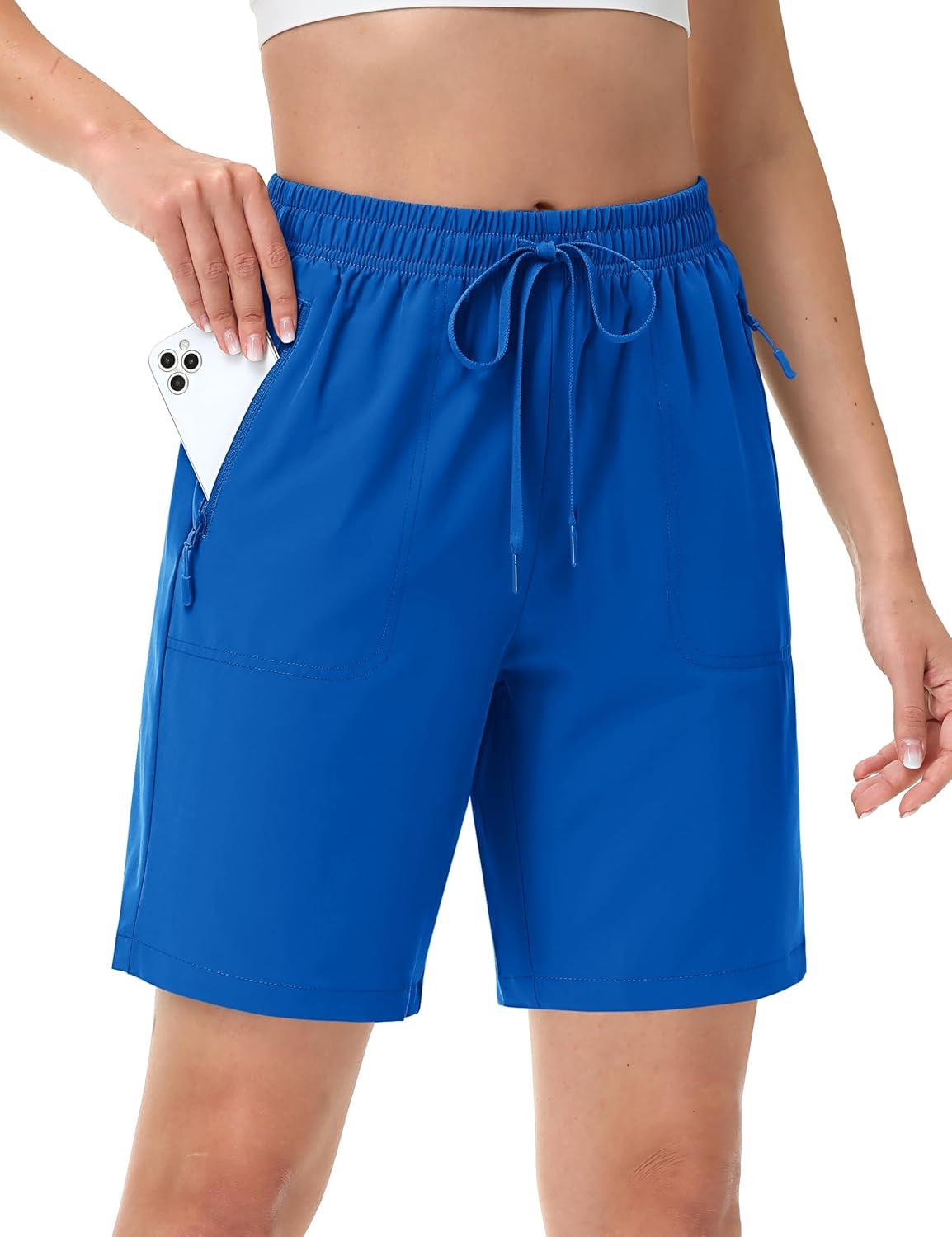 imageTACVASEN Womens Hiking Shorts Quick Dry Lightweight 8quot Water Resistant Athletic Shorts with Pockets Outdoor Golf ActiveBlue