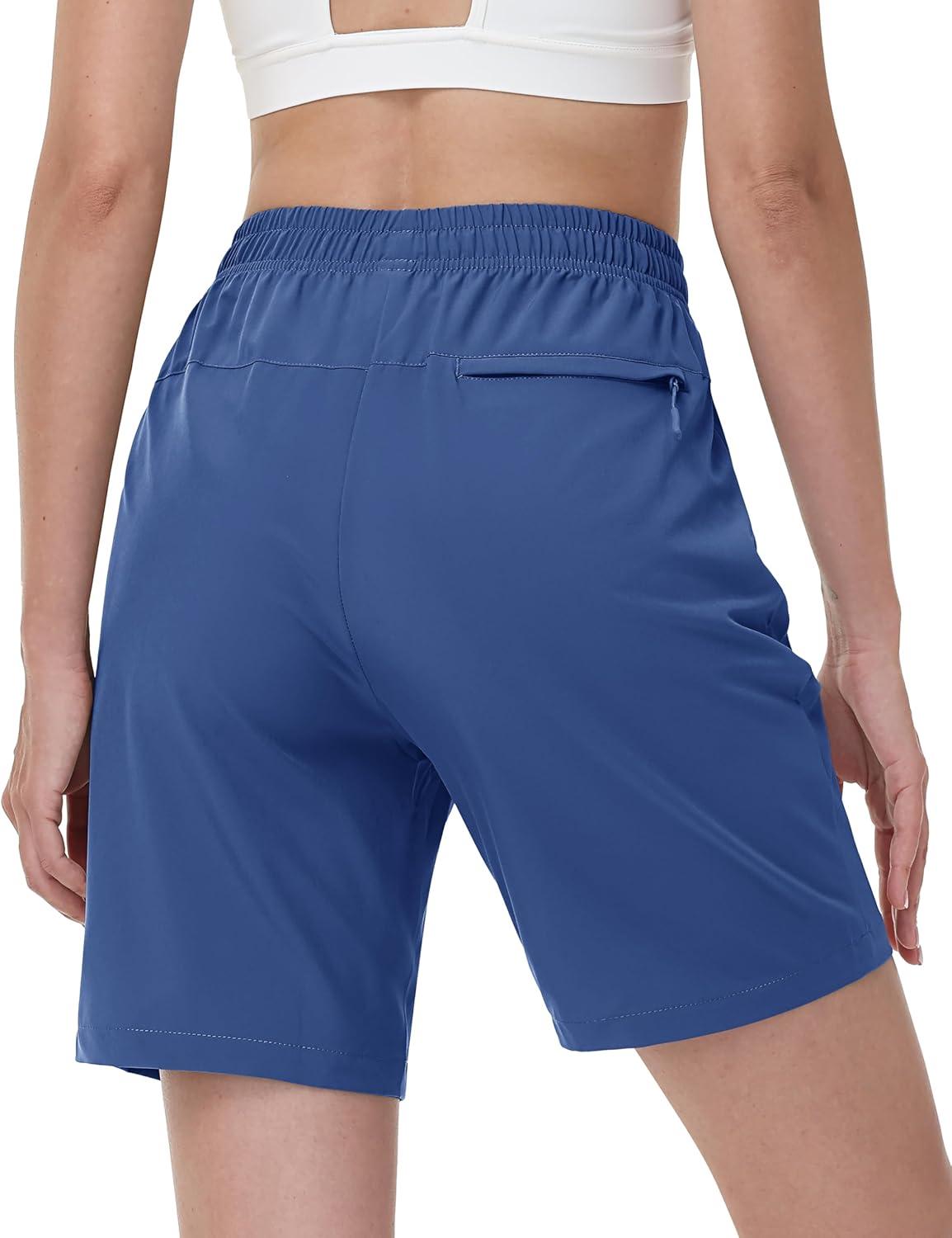 imageTACVASEN Womens Hiking Shorts Quick Dry Lightweight 8quot Water Resistant Athletic Shorts with Pockets Outdoor Golf ActiveBlue Grey