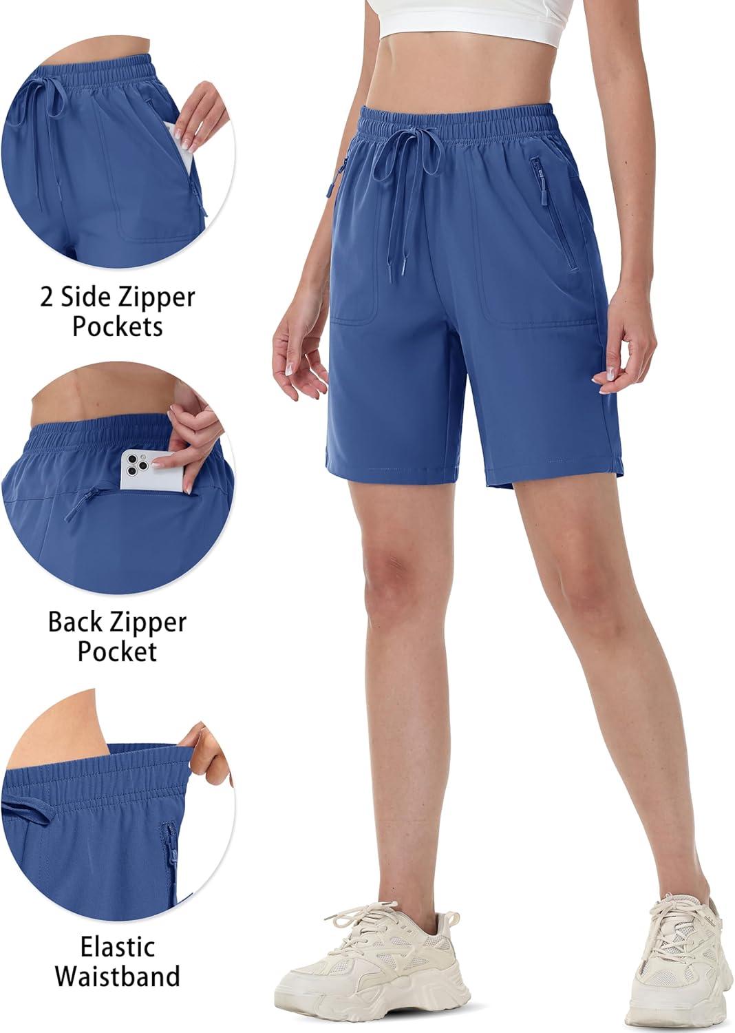 imageTACVASEN Womens Hiking Shorts Quick Dry Lightweight 8quot Water Resistant Athletic Shorts with Pockets Outdoor Golf ActiveBlue Grey