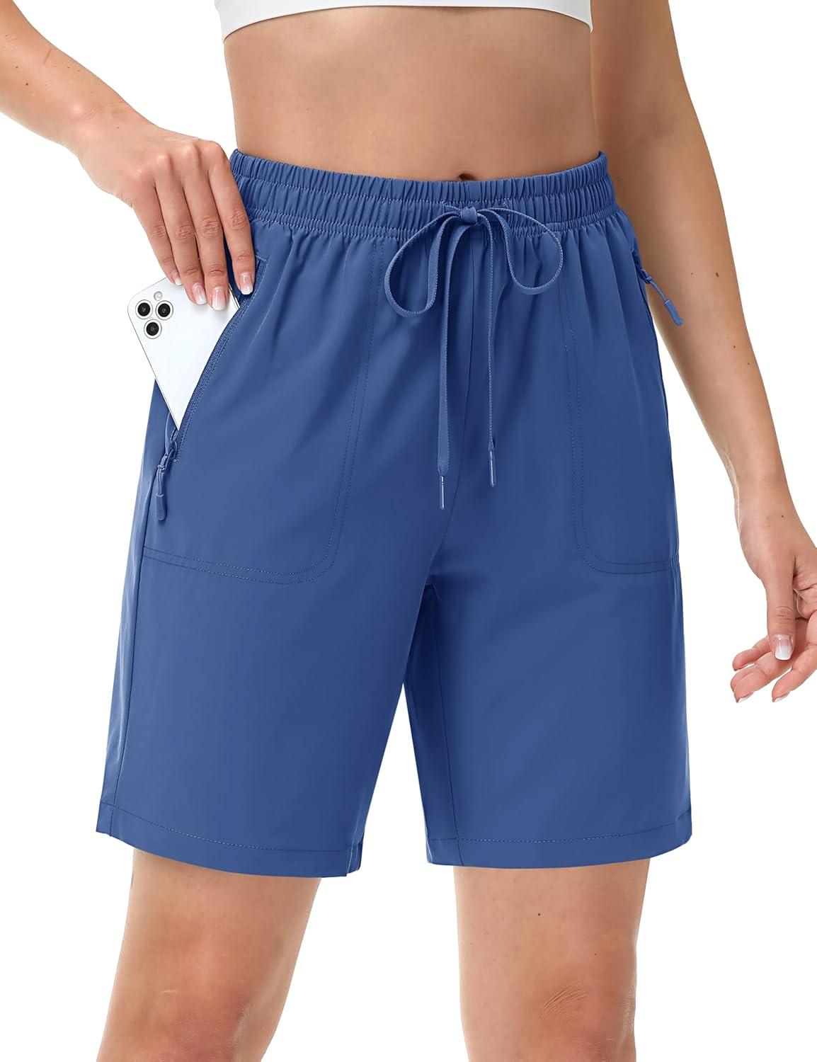 imageTACVASEN Womens Hiking Shorts Quick Dry Lightweight 8quot Water Resistant Athletic Shorts with Pockets Outdoor Golf ActiveBlue Grey