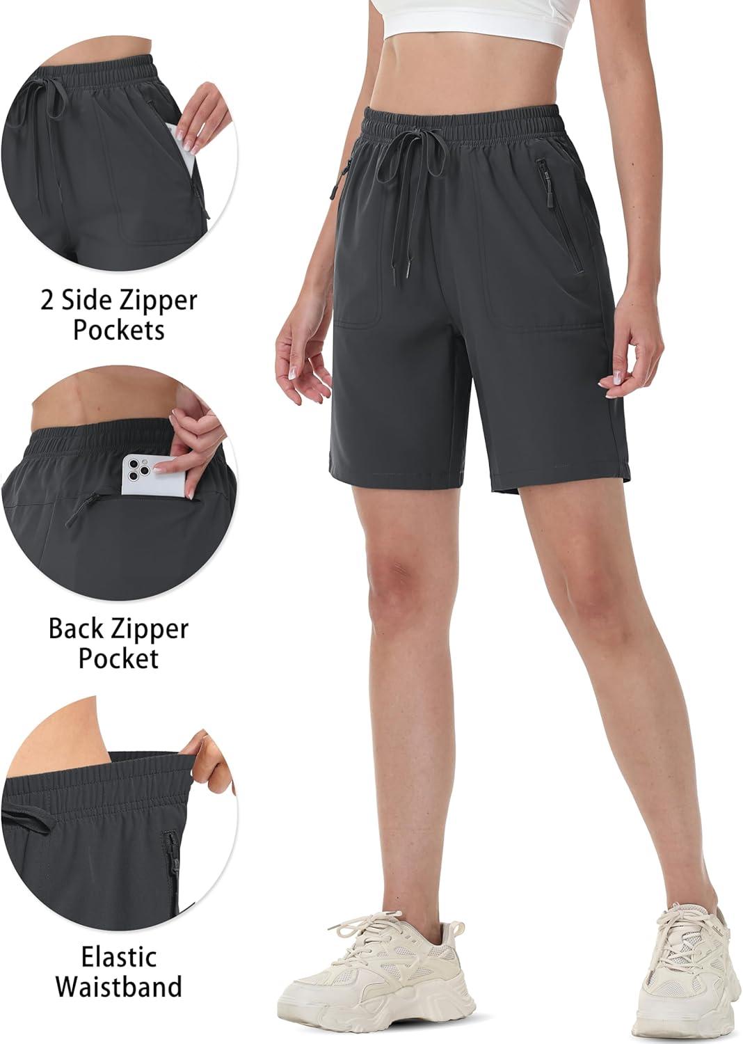 imageTACVASEN Womens Hiking Shorts Quick Dry Lightweight 8quot Water Resistant Athletic Shorts with Pockets Outdoor Golf ActiveDark Grey