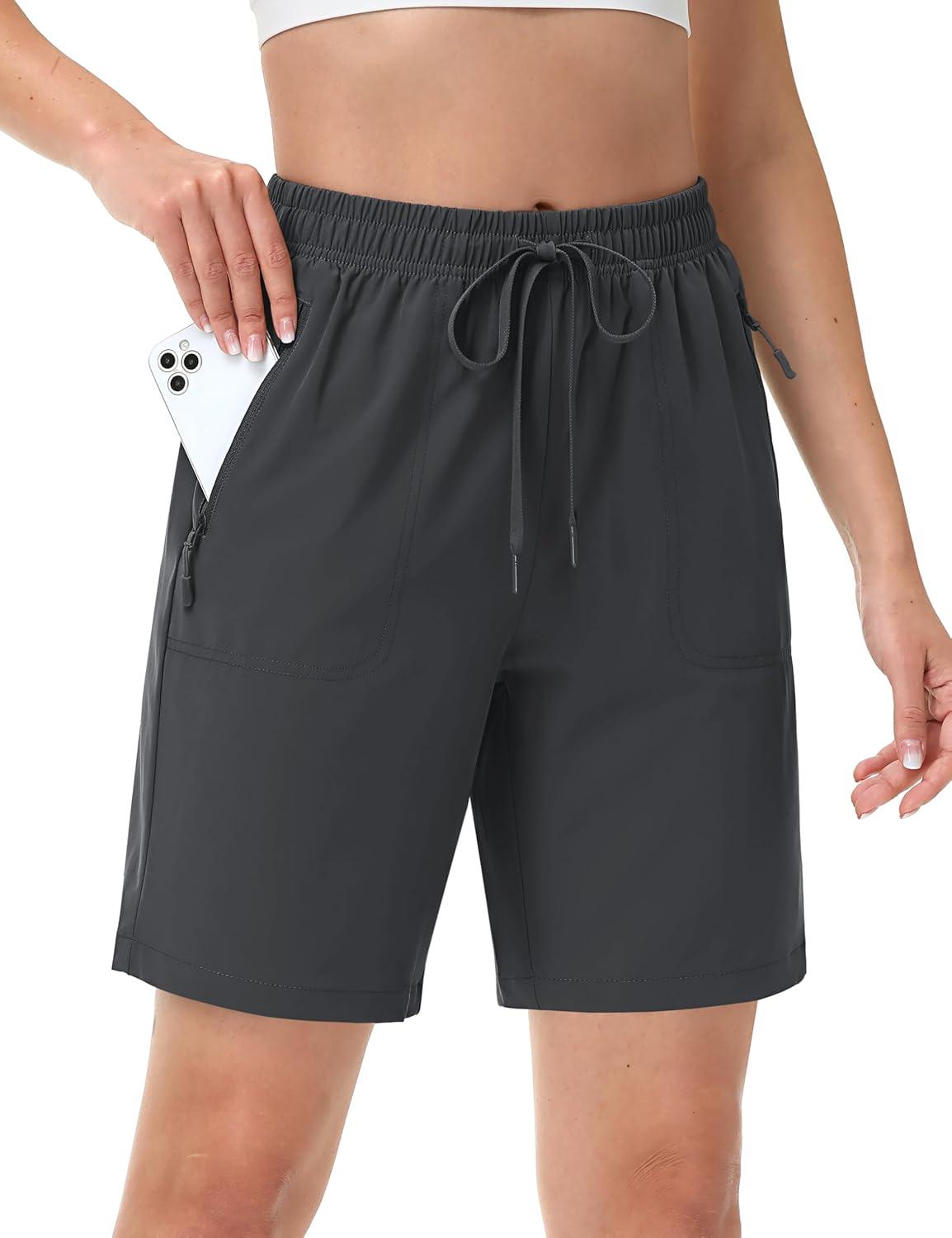 imageTACVASEN Womens Hiking Shorts Quick Dry Lightweight 8quot Water Resistant Athletic Shorts with Pockets Outdoor Golf ActiveDark Grey