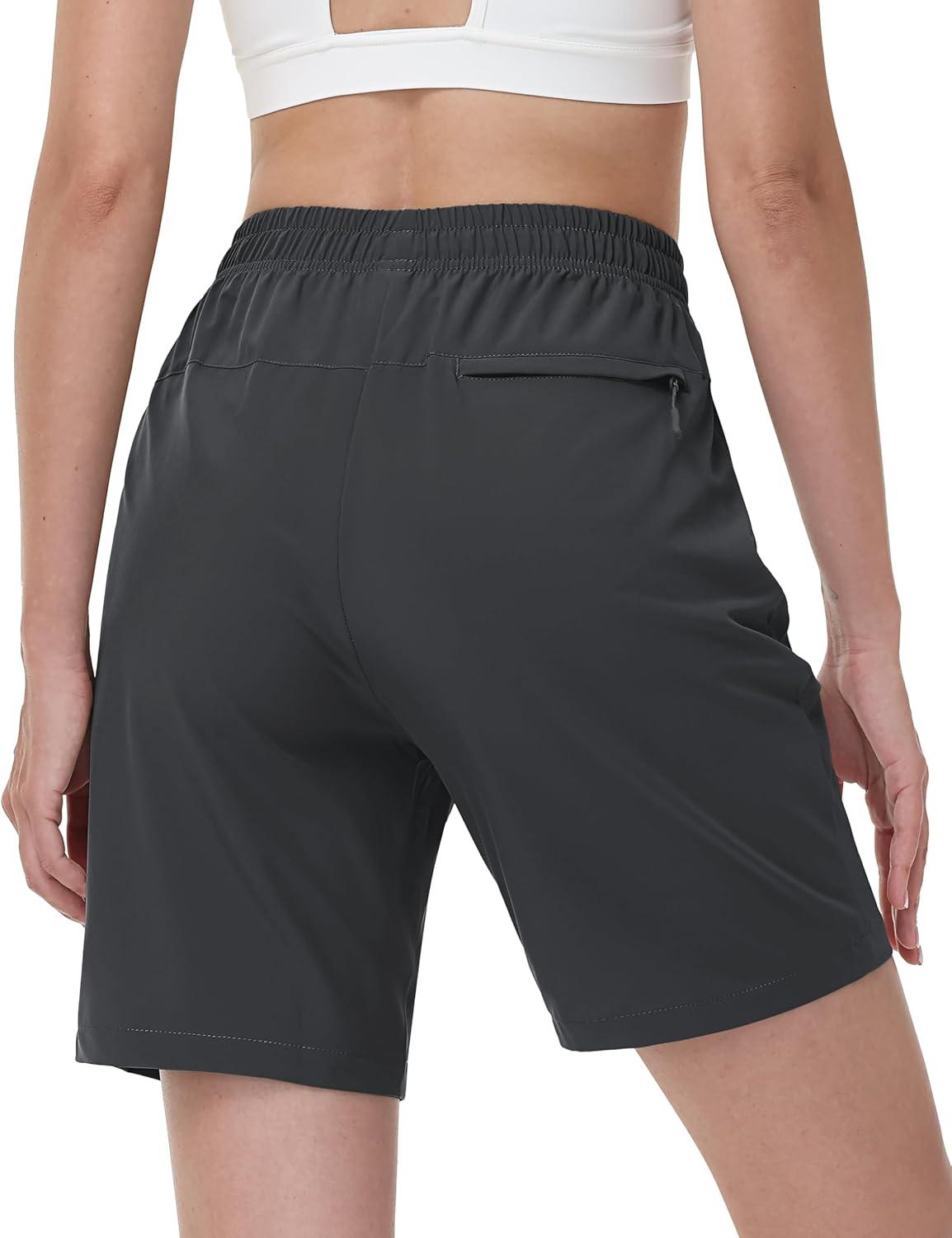 imageTACVASEN Womens Hiking Shorts Quick Dry Lightweight 8quot Water Resistant Athletic Shorts with Pockets Outdoor Golf ActiveDark Grey