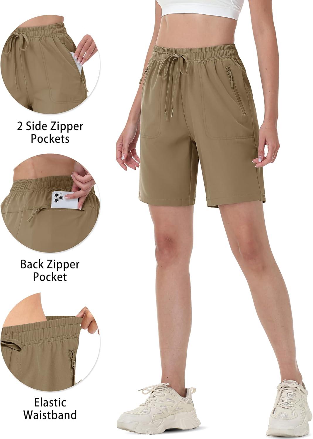 imageTACVASEN Womens Hiking Shorts Quick Dry Lightweight 8quot Water Resistant Athletic Shorts with Pockets Outdoor Golf ActiveKhaki