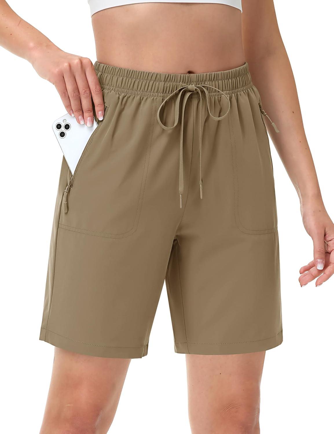 imageTACVASEN Womens Hiking Shorts Quick Dry Lightweight 8quot Water Resistant Athletic Shorts with Pockets Outdoor Golf ActiveKhaki