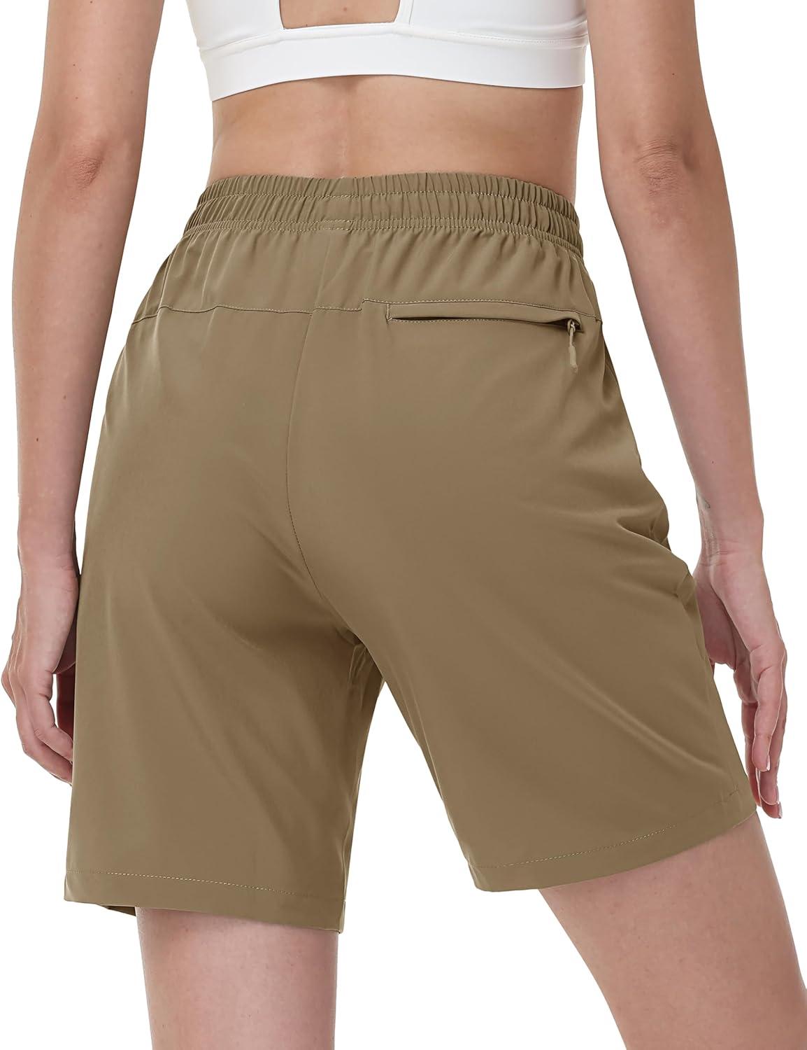 imageTACVASEN Womens Hiking Shorts Quick Dry Lightweight 8quot Water Resistant Athletic Shorts with Pockets Outdoor Golf ActiveKhaki