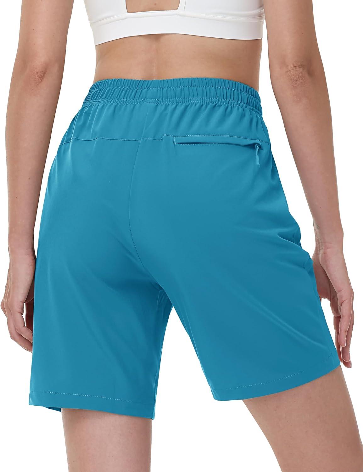 imageTACVASEN Womens Hiking Shorts Quick Dry Lightweight 8quot Water Resistant Athletic Shorts with Pockets Outdoor Golf ActiveLake Blue