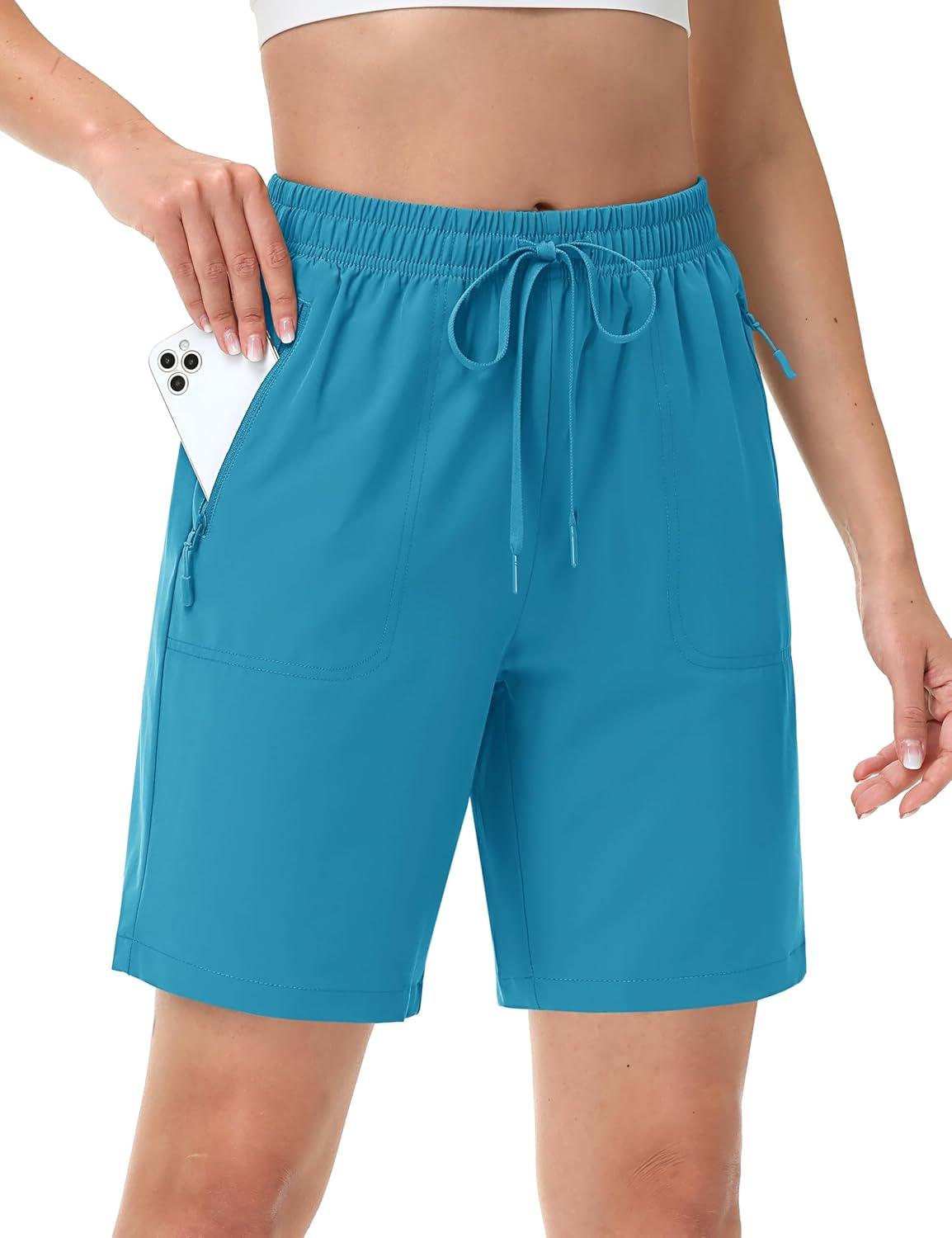 imageTACVASEN Womens Hiking Shorts Quick Dry Lightweight 8quot Water Resistant Athletic Shorts with Pockets Outdoor Golf ActiveLake Blue