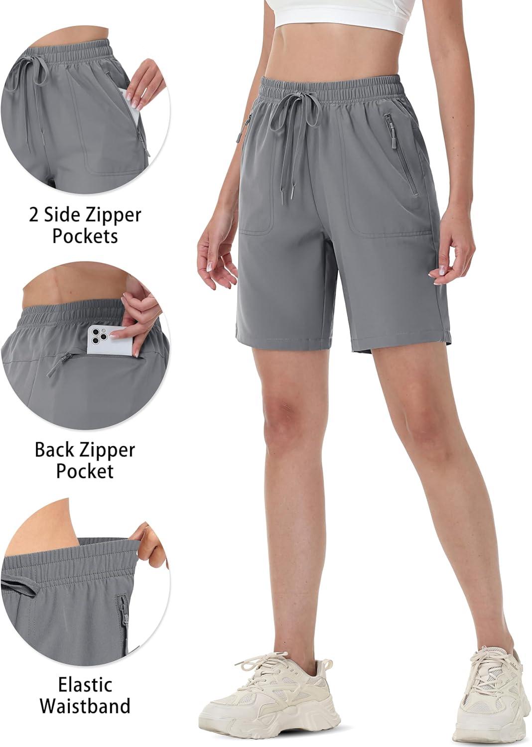 imageTACVASEN Womens Hiking Shorts Quick Dry Lightweight 8quot Water Resistant Athletic Shorts with Pockets Outdoor Golf ActiveLight Grey