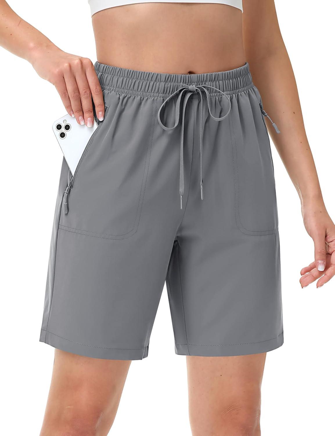 imageTACVASEN Womens Hiking Shorts Quick Dry Lightweight 8quot Water Resistant Athletic Shorts with Pockets Outdoor Golf ActiveLight Grey
