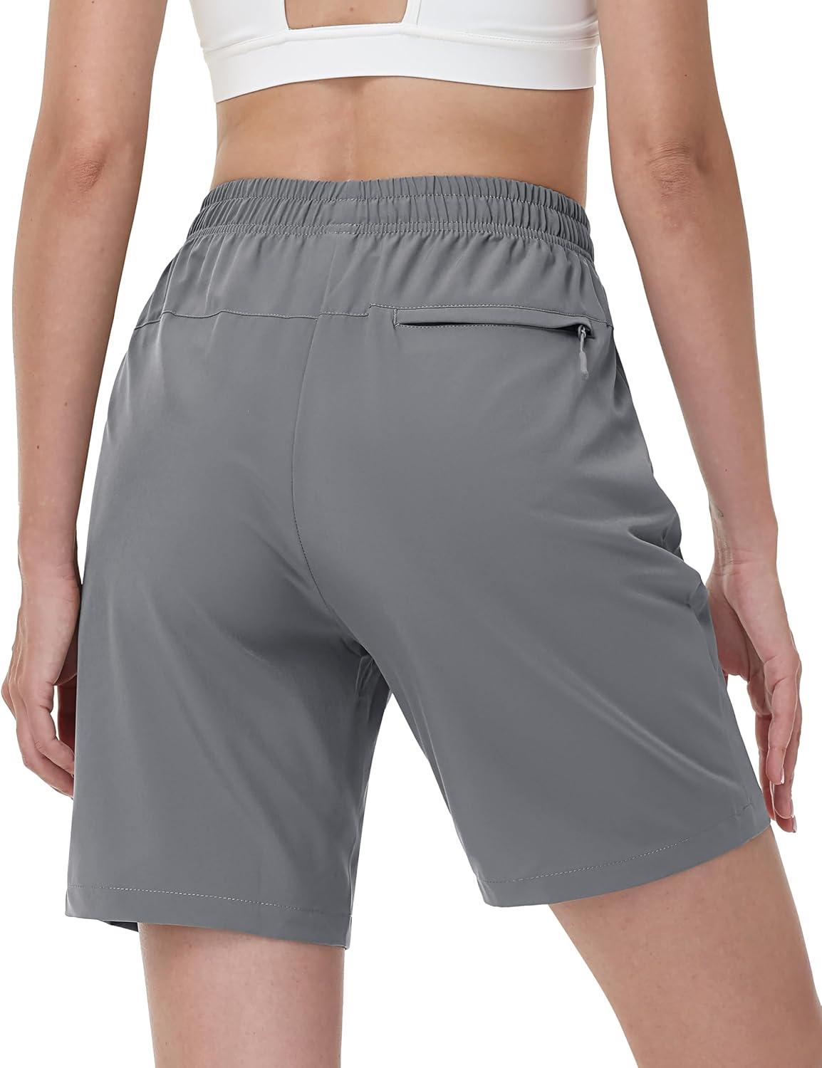imageTACVASEN Womens Hiking Shorts Quick Dry Lightweight 8quot Water Resistant Athletic Shorts with Pockets Outdoor Golf ActiveLight Grey