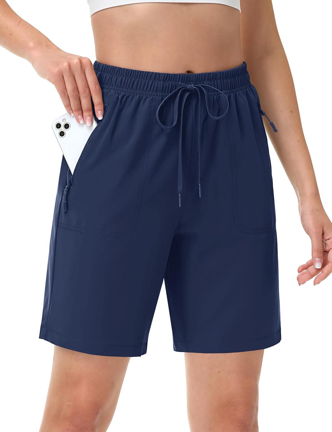 imageTACVASEN Womens Hiking Shorts Quick Dry Lightweight 8quot Water Resistant Athletic Shorts with Pockets Outdoor Golf ActiveNavy