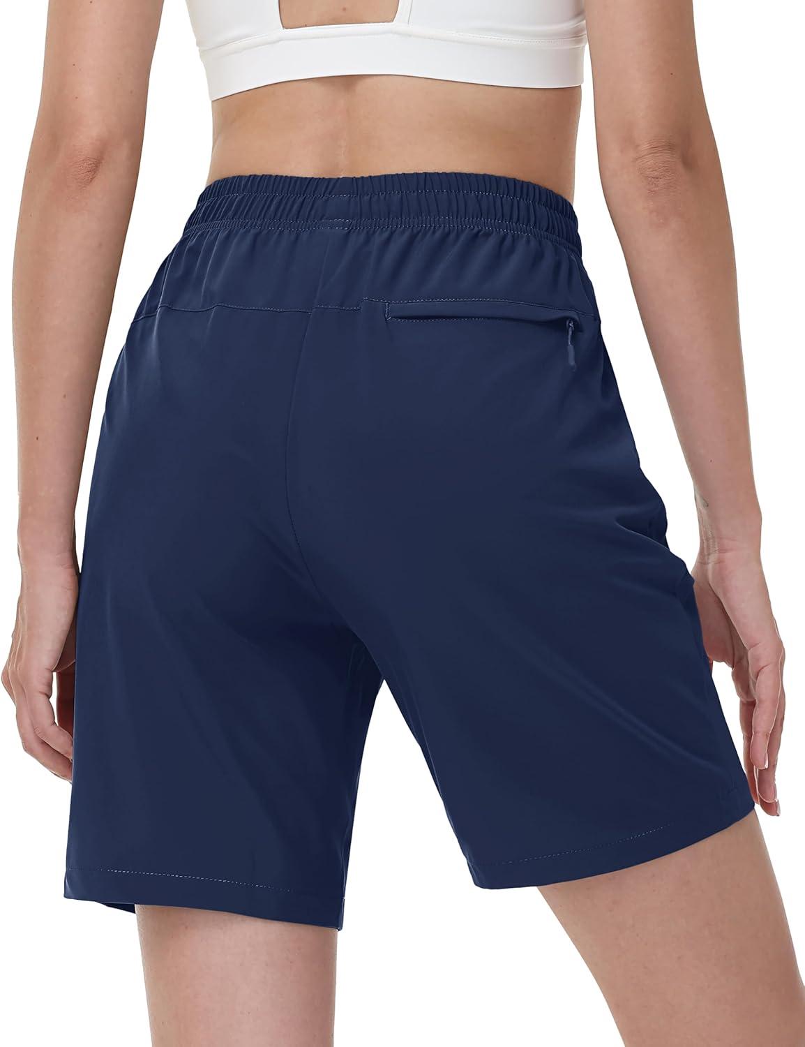 imageTACVASEN Womens Hiking Shorts Quick Dry Lightweight 8quot Water Resistant Athletic Shorts with Pockets Outdoor Golf ActiveNavy