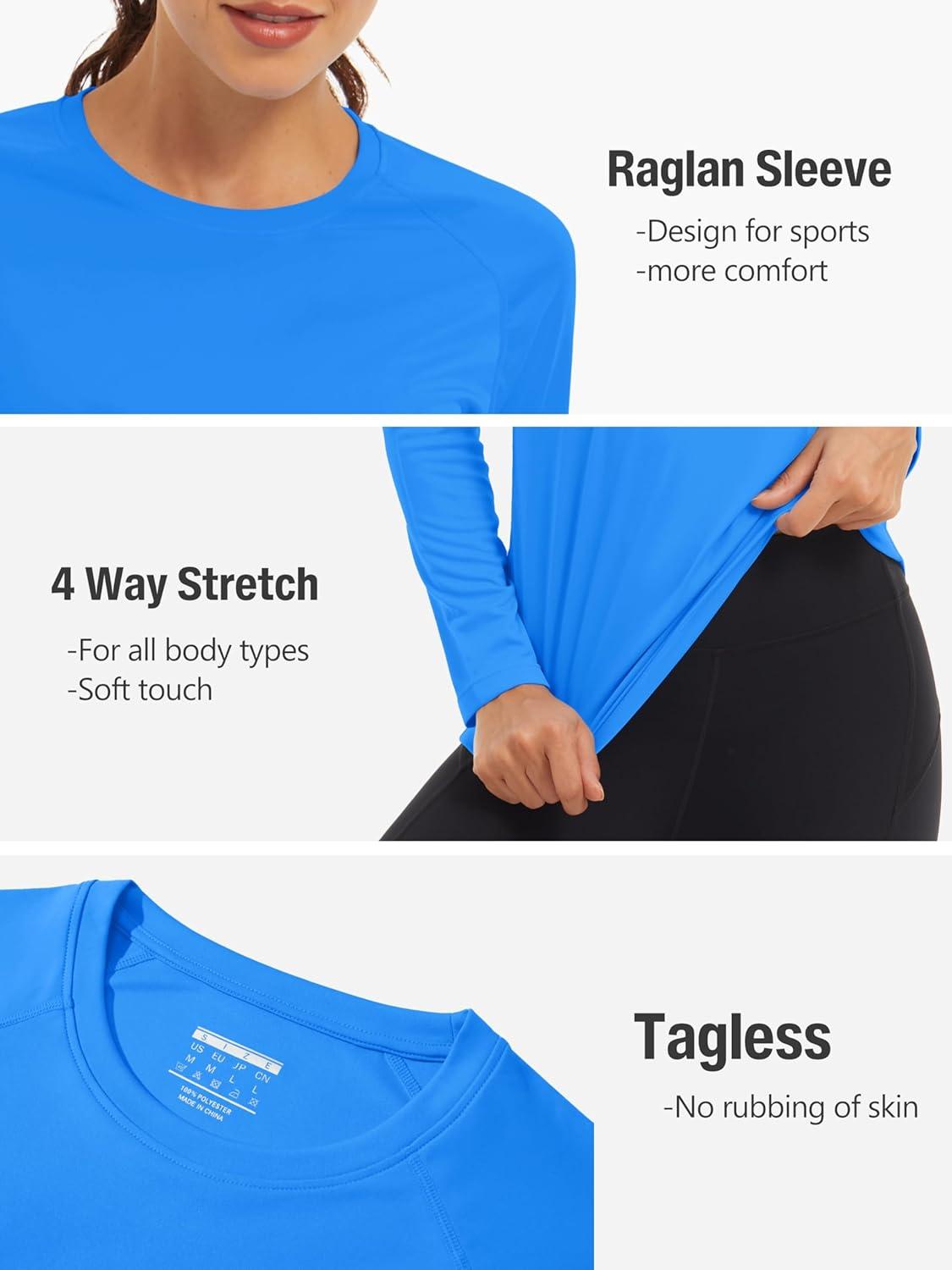 imageTACVASEN Womens Long Sleeve Rash Guard UPF 50 UV Sun Shirts Quick Dry Swim Shirt Hiking TopsAzure