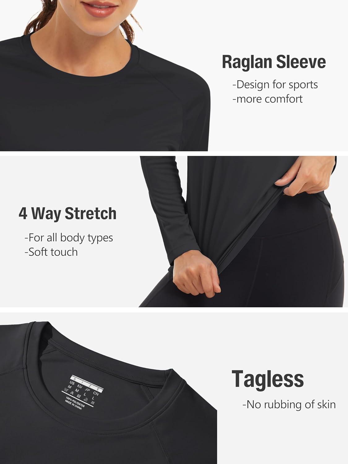 imageTACVASEN Womens Long Sleeve Rash Guard UPF 50 UV Sun Shirts Quick Dry Swim Shirt Hiking TopsBlack