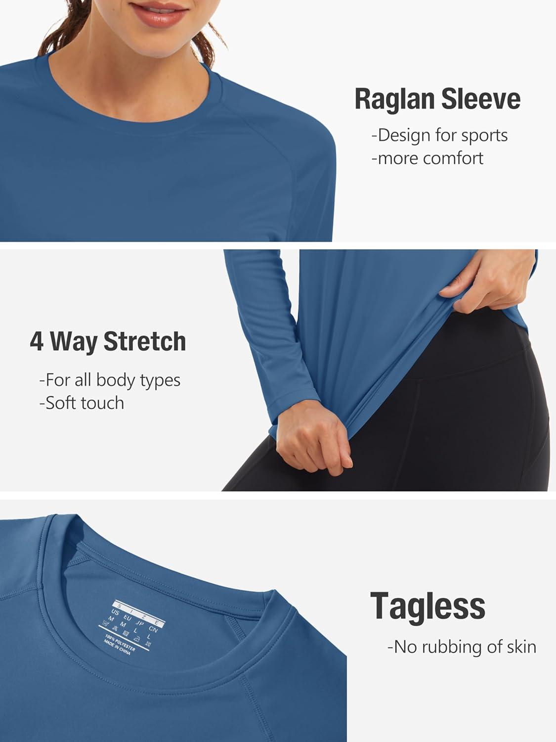 imageTACVASEN Womens Long Sleeve Rash Guard UPF 50 UV Sun Shirts Quick Dry Swim Shirt Hiking TopsGrey Blue