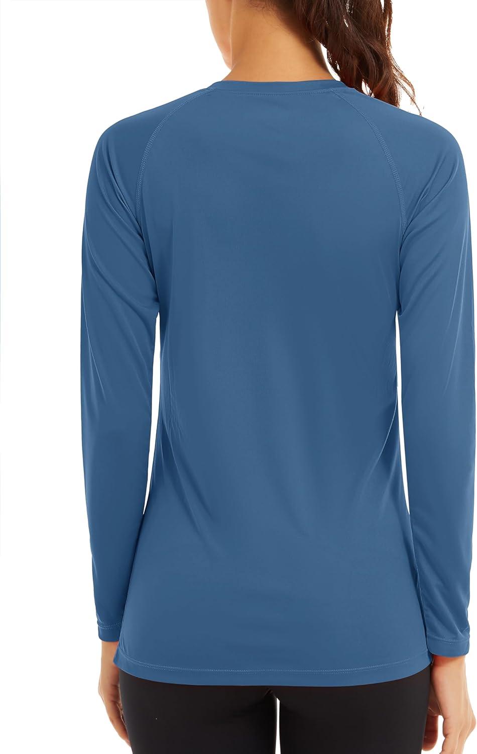 imageTACVASEN Womens Long Sleeve Rash Guard UPF 50 UV Sun Shirts Quick Dry Swim Shirt Hiking TopsGrey Blue