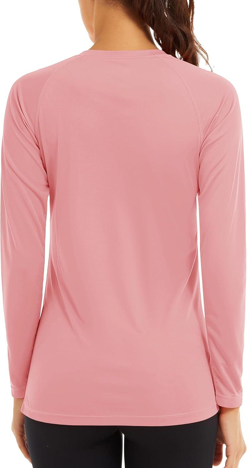 imageTACVASEN Womens Long Sleeve Rash Guard UPF 50 UV Sun Shirts Quick Dry Swim Shirt Hiking TopsGrey Pink