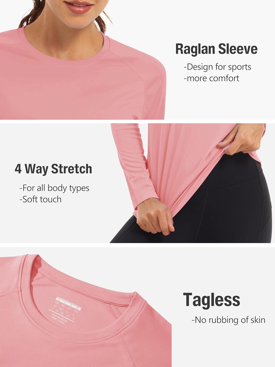 imageTACVASEN Womens Long Sleeve Rash Guard UPF 50 UV Sun Shirts Quick Dry Swim Shirt Hiking TopsGrey Pink