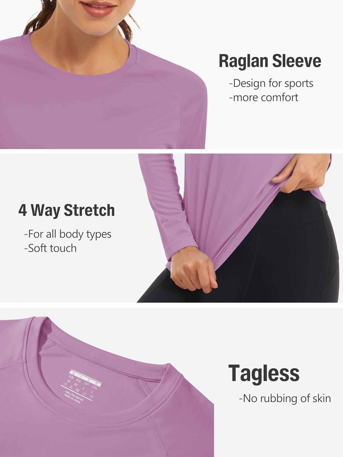 imageTACVASEN Womens Long Sleeve Rash Guard UPF 50 UV Sun Shirts Quick Dry Swim Shirt Hiking TopsGrey Purple