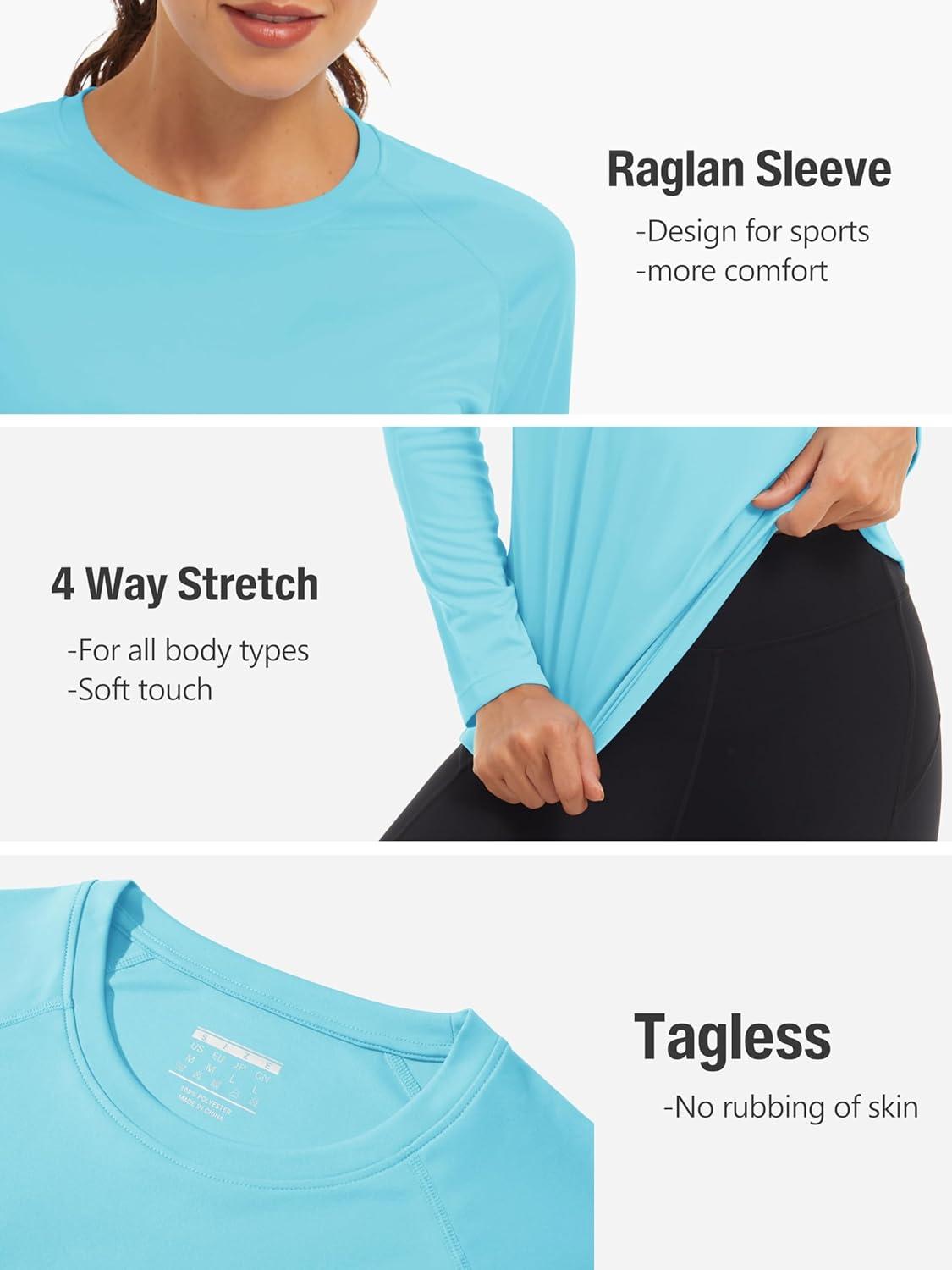 imageTACVASEN Womens Long Sleeve Rash Guard UPF 50 UV Sun Shirts Quick Dry Swim Shirt Hiking TopsIce Blue